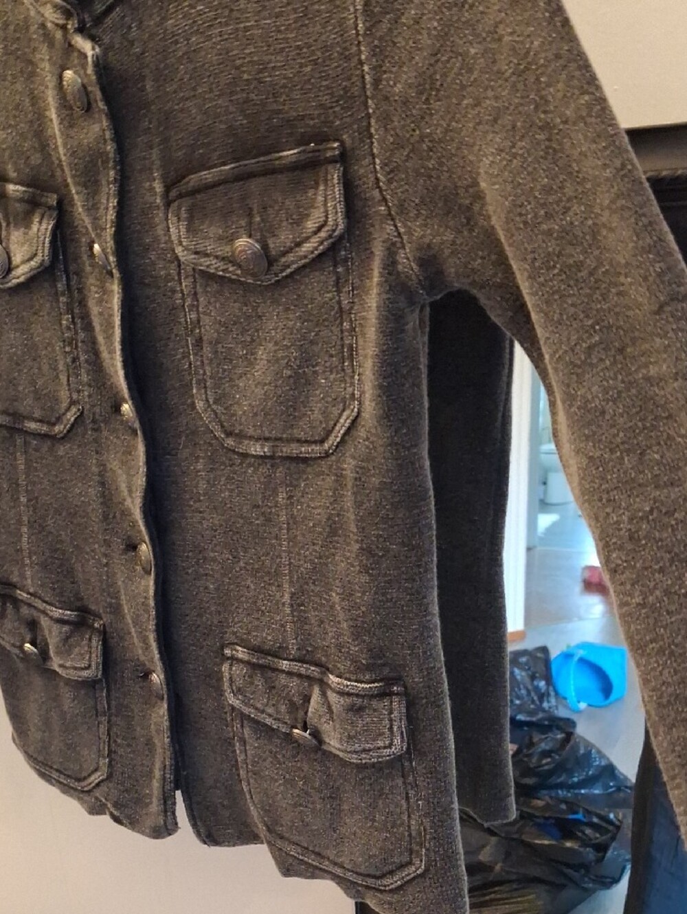 Free People Washed Black Fitted Military Button Jacket Sweatshirt NWOT - Picture 4 of 13